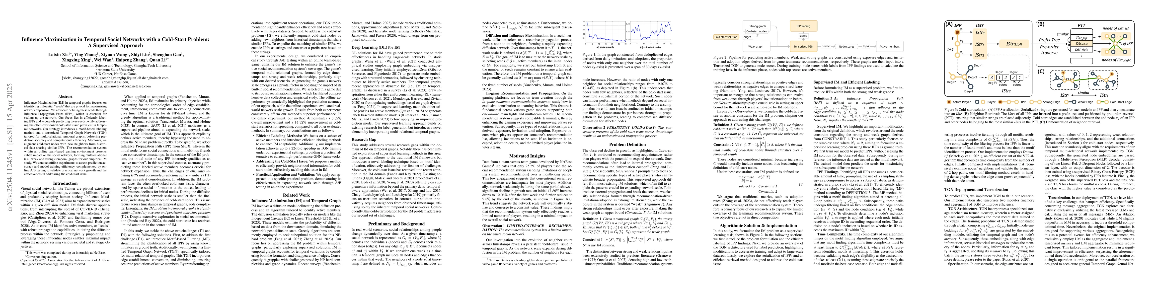Thumbnail for Influence Maximization in Temporal Social Networks with a Cold-Start
  Problem: A Supervised Approach