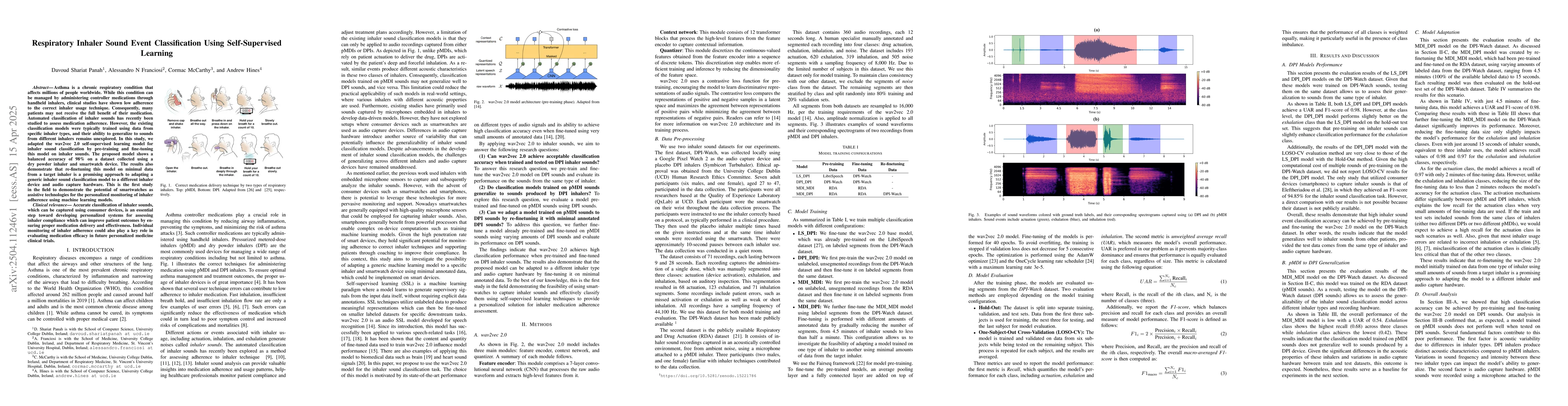 Thumbnail for Respiratory Inhaler Sound Event Classification Using Self-Supervised
  Learning
