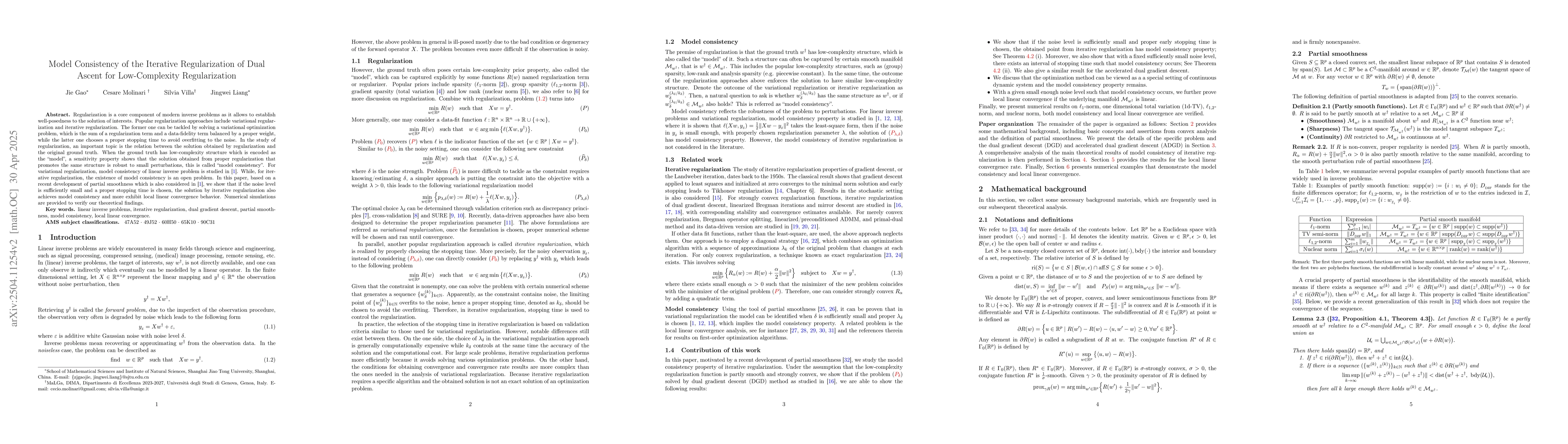 Thumbnail for Model Consistency of the Iterative Regularization of Dual Ascent for
  Low-Complexity Regularization