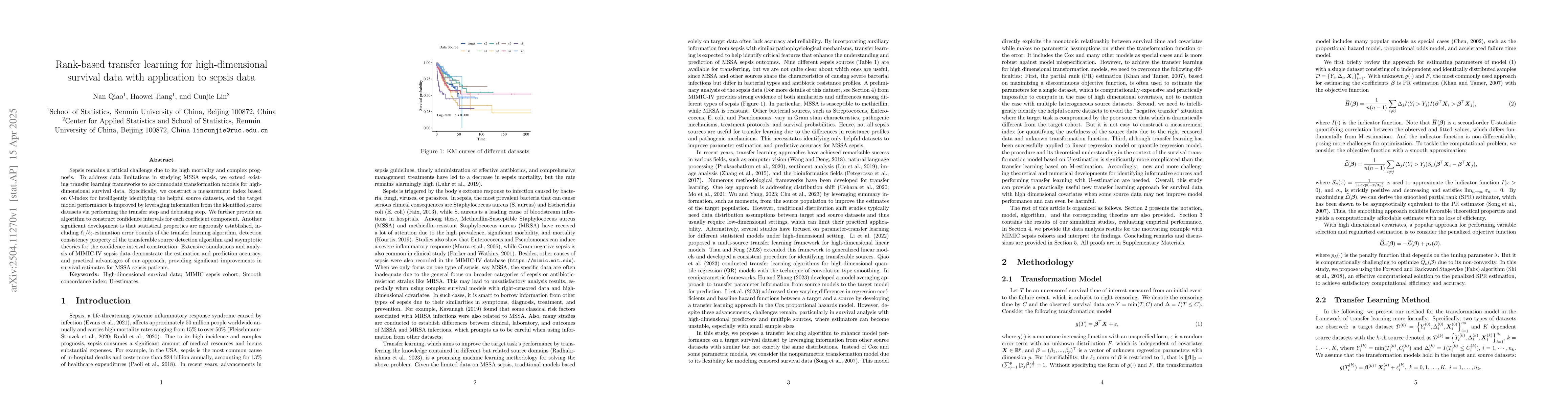 Thumbnail for Rank-based transfer learning for high-dimensional survival data with
  application to sepsis data