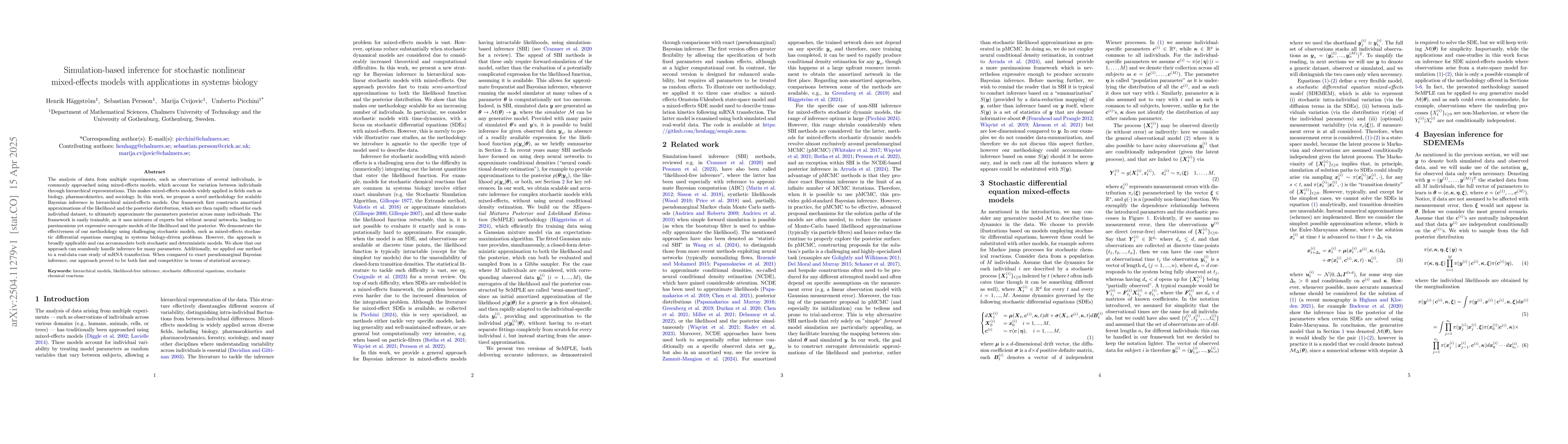 Thumbnail for Simulation-based inference for stochastic nonlinear mixed-effects models
  with applications in systems biology