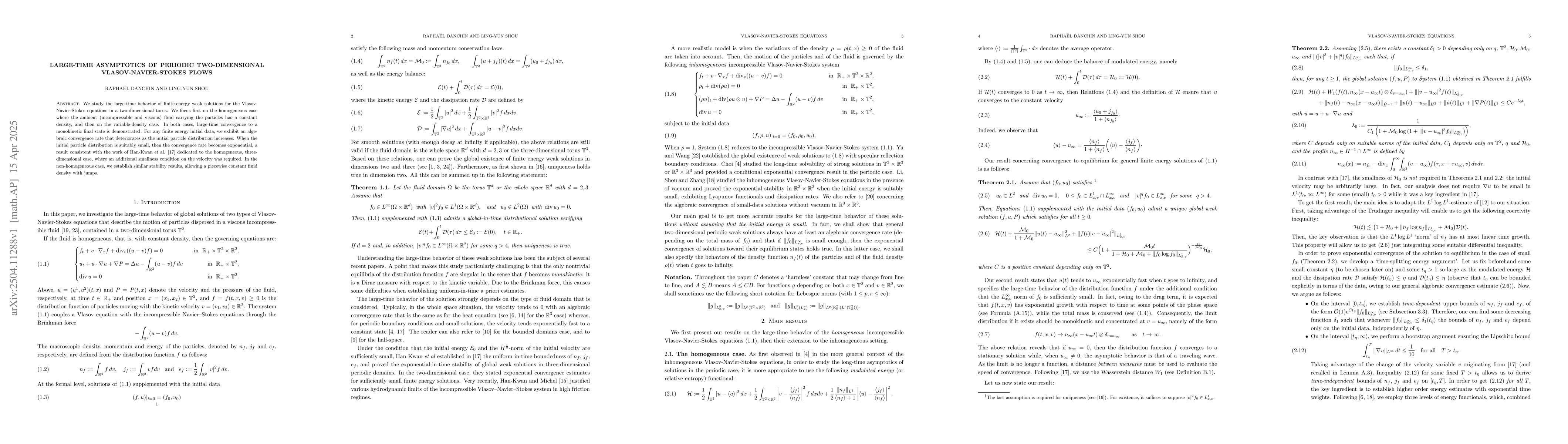 Thumbnail for Large-time asymptotics of periodic two-dimensional Vlasov-Navier-Stokes
  flows