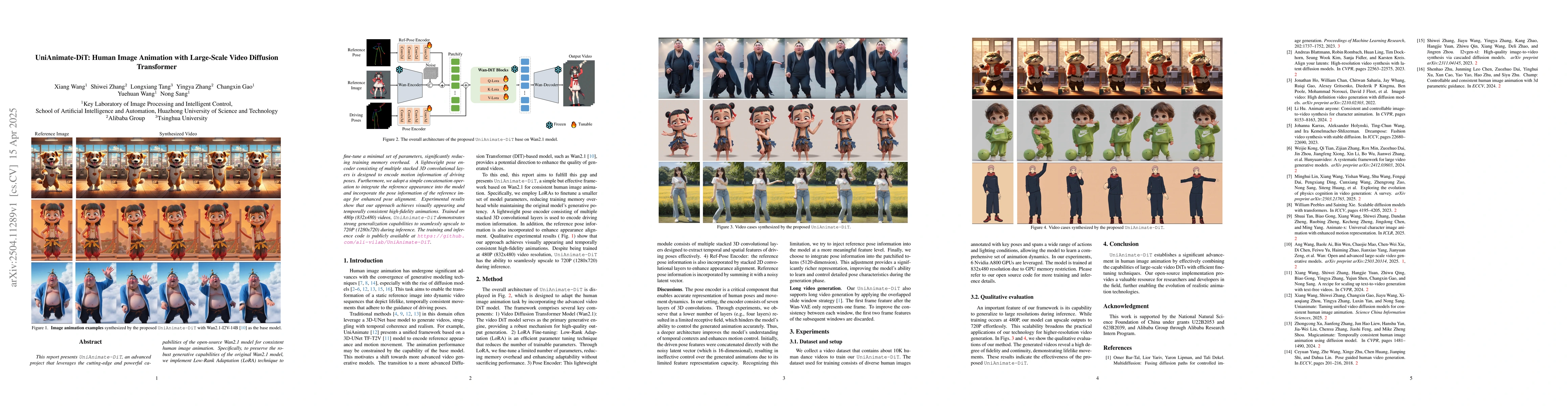 Thumbnail for UniAnimate-DiT: Human Image Animation with Large-Scale Video Diffusion
  Transformer