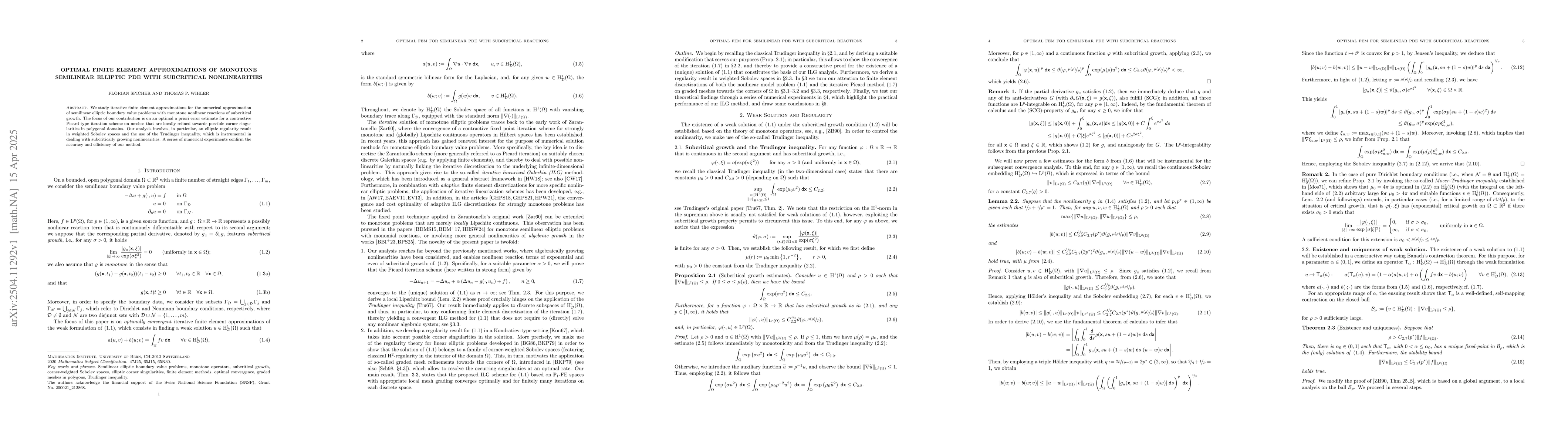Thumbnail for Optimal finite element approximations of monotone semilinear elliptic
  PDE with subcritical nonlinearities