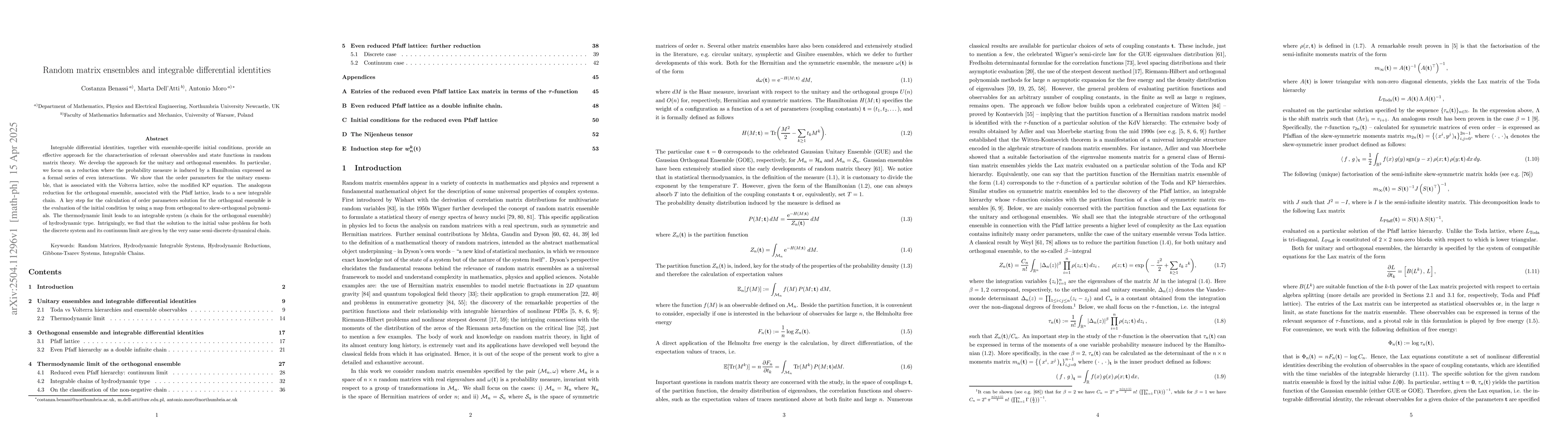 Thumbnail for Random matrix ensembles and integrable differential identities