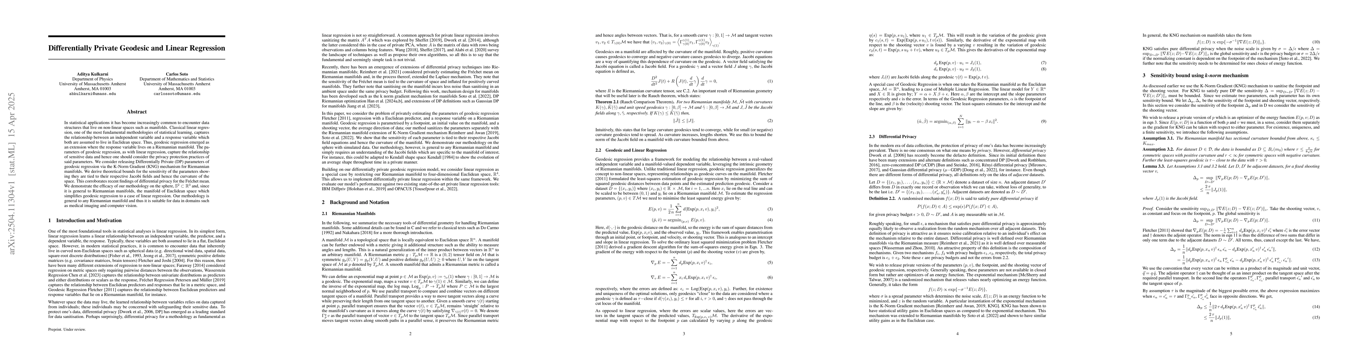 Thumbnail for Differentially Private Geodesic and Linear Regression