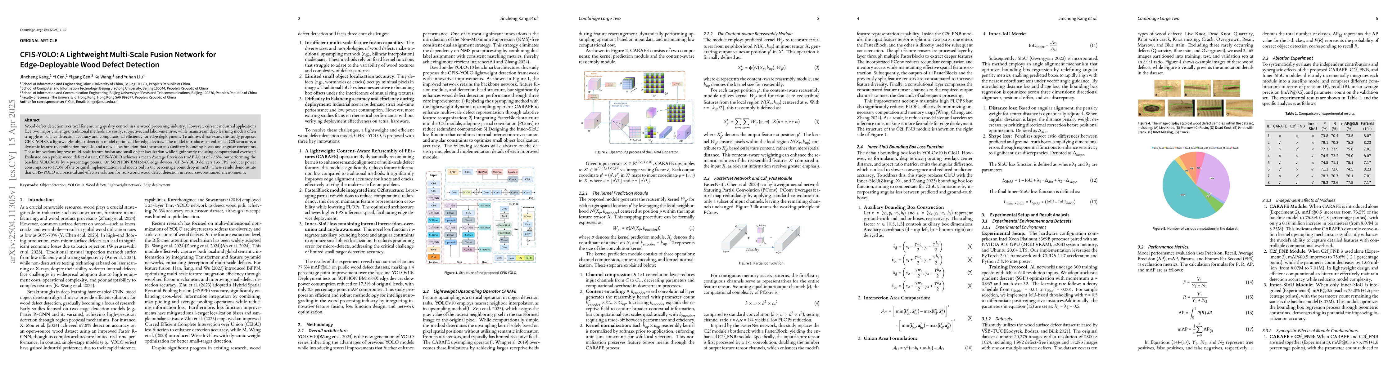 Thumbnail for CFIS-YOLO: A Lightweight Multi-Scale Fusion Network for Edge-Deployable
  Wood Defect Detection