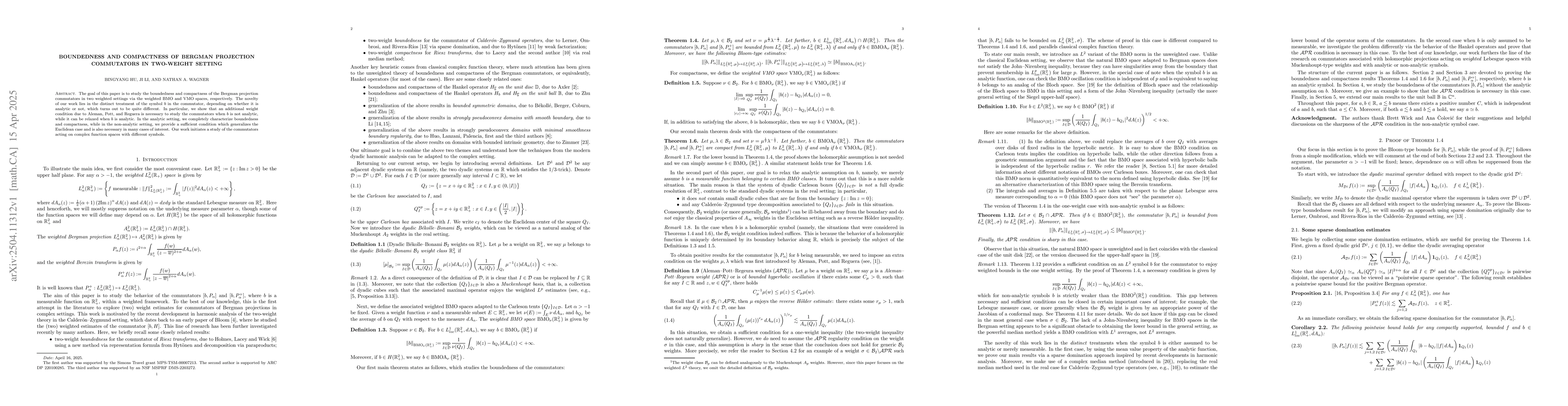 Thumbnail for Boundedness and compactness of Bergman projection commutators in
  two-weight setting
