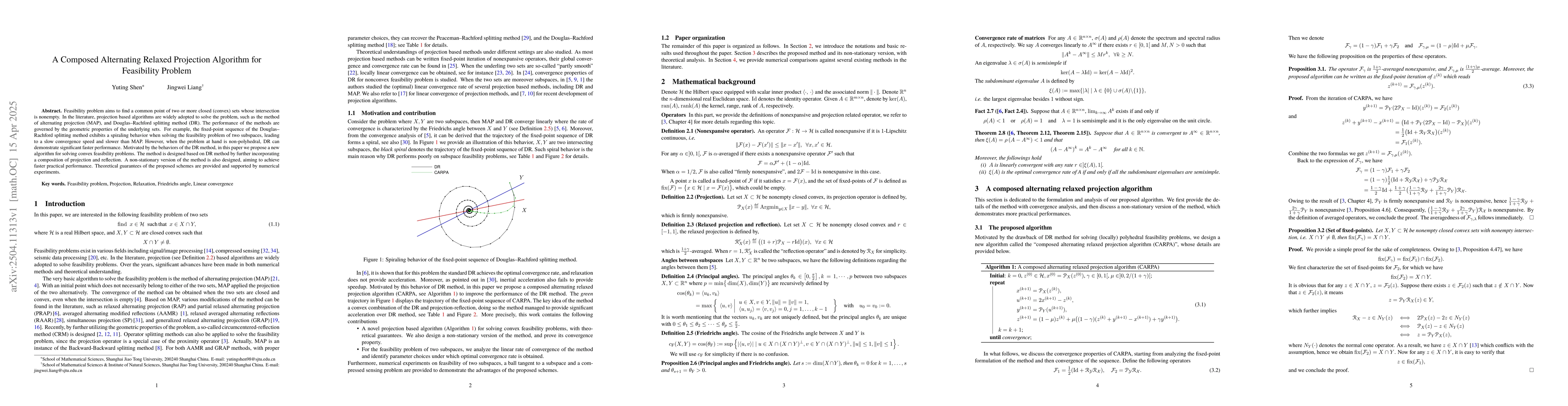 Thumbnail for A Composed Alternating Relaxed Projection Algorithm for Feasibility
  Problem