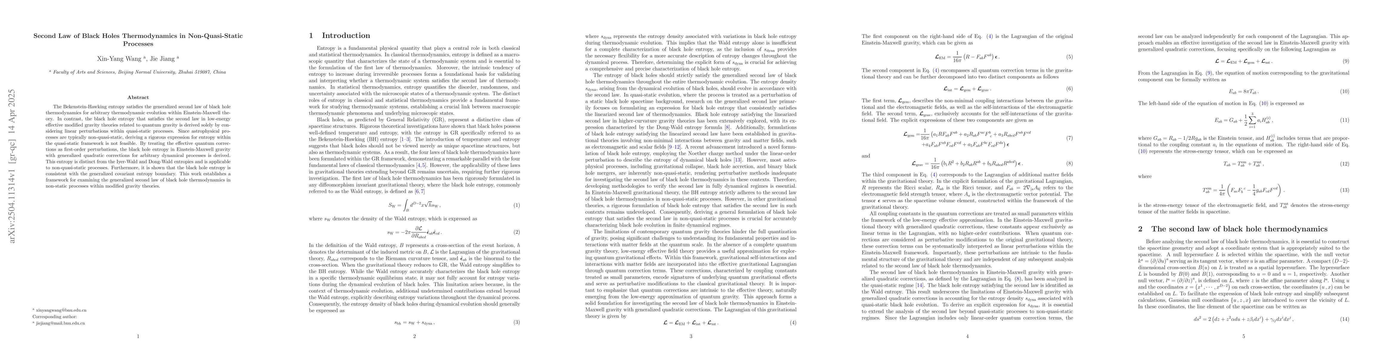 Thumbnail for Second Law of Black Holes Thermodynamics in Non-Quasi-Static Processes