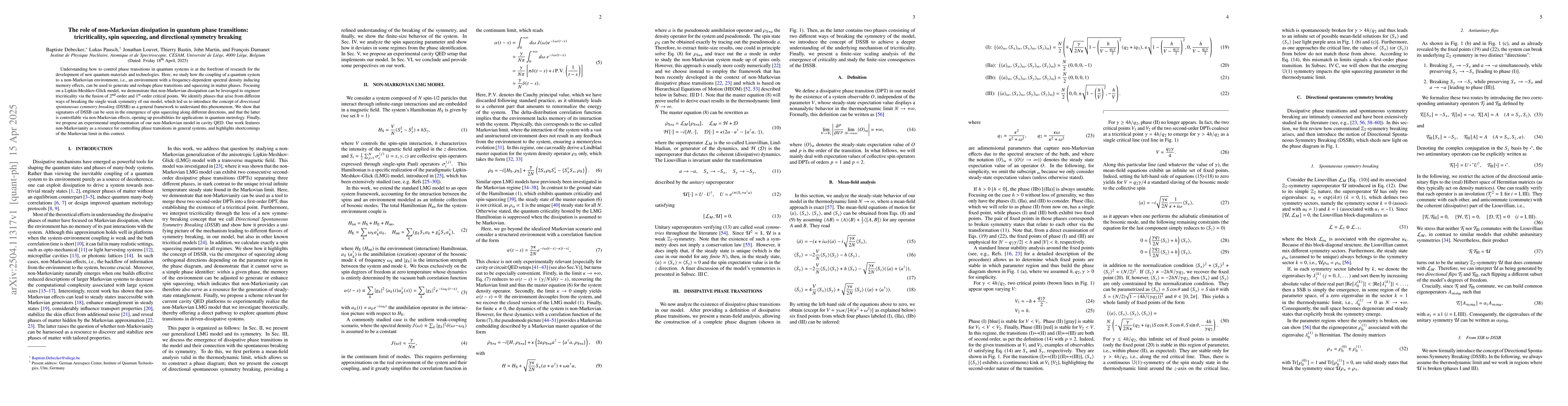 Thumbnail for The role of non-Markovian dissipation in quantum phase transitions:
  tricriticality, spin squeezing, and directional symmetry breaking