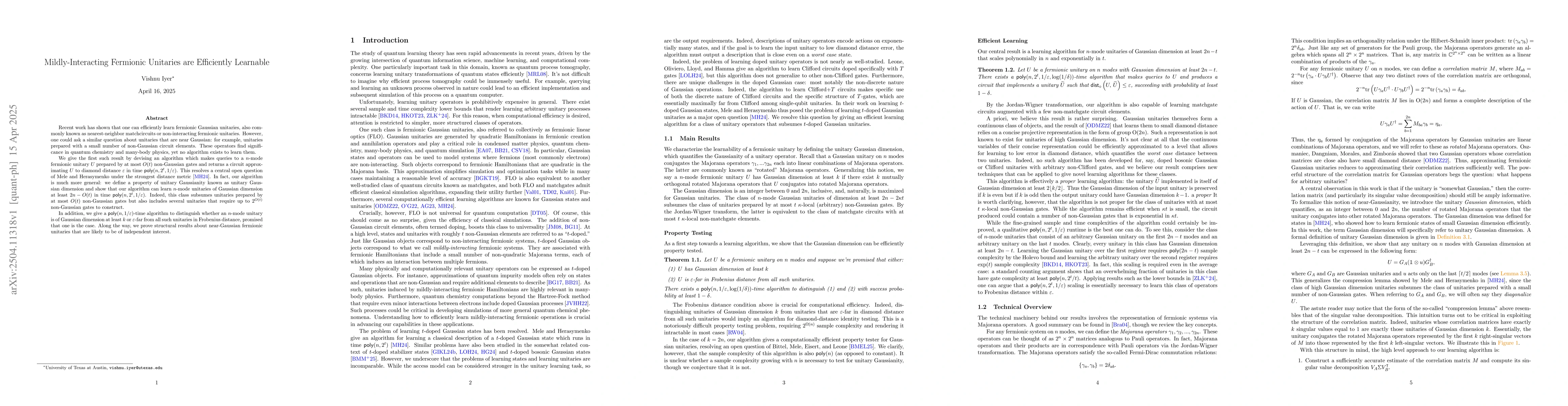 Thumbnail for Mildly-Interacting Fermionic Unitaries are Efficiently Learnable