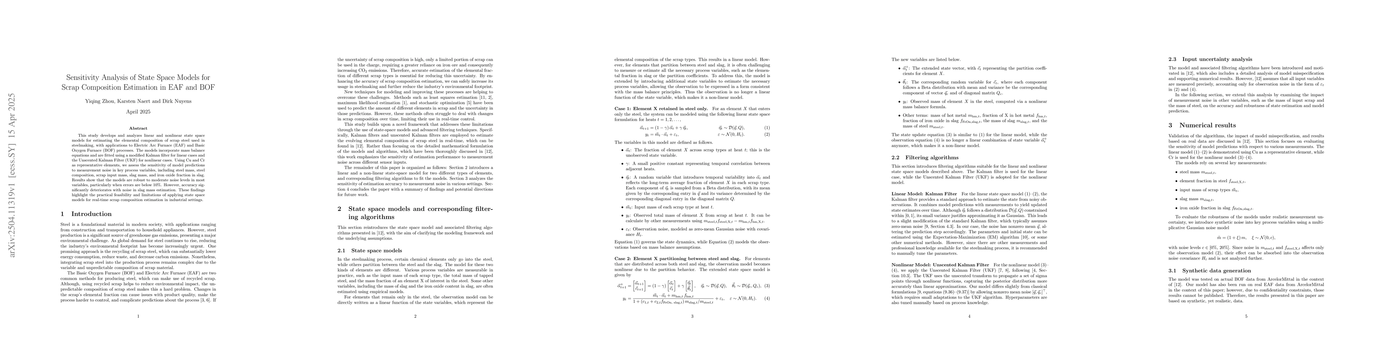Thumbnail for Sensitivity Analysis of State Space Models for Scrap Composition
  Estimation in EAF and BOF