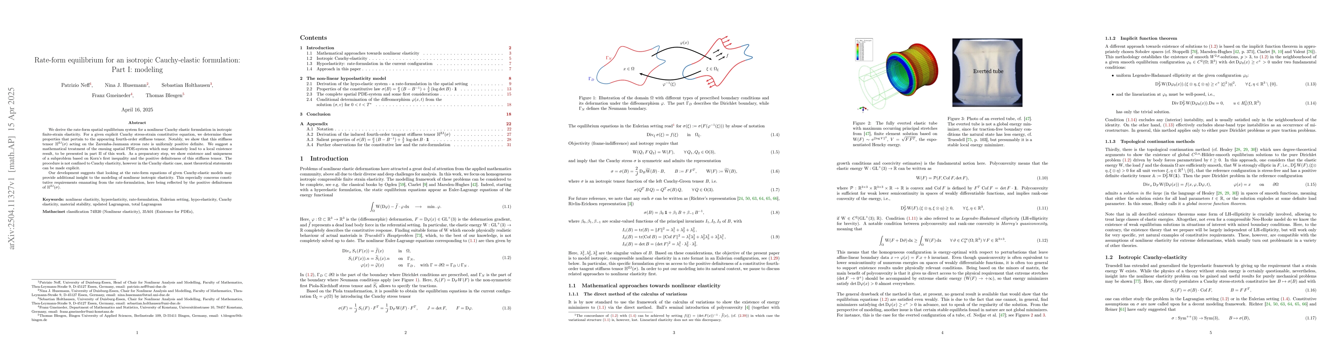 Thumbnail for Rate-form equilibrium for an isotropic Cauchy-elastic formulation: Part
  I: modeling