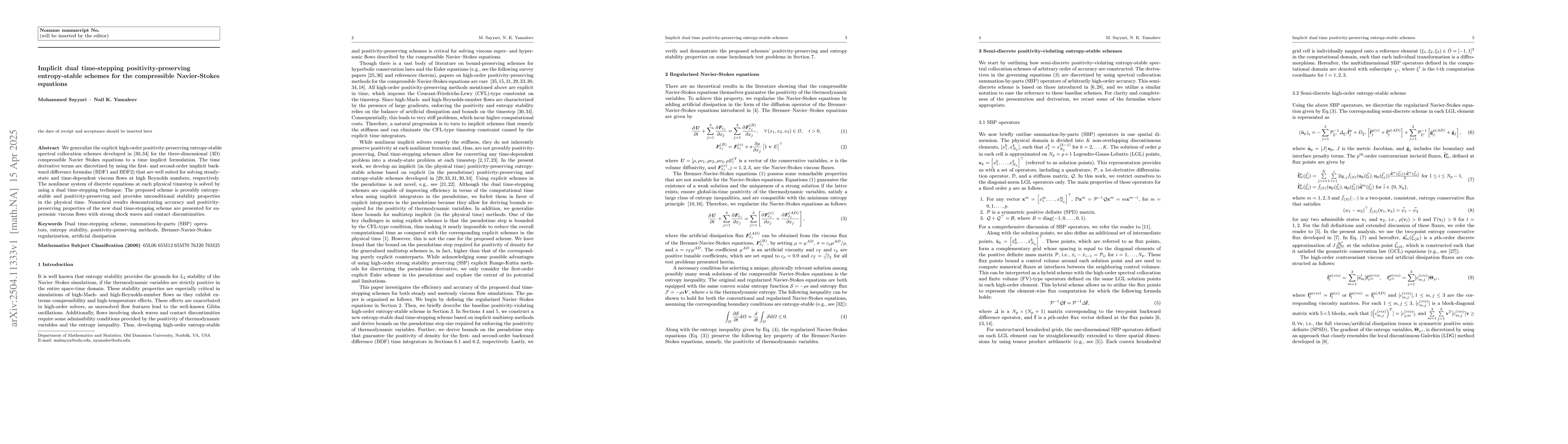 Thumbnail for Implicit dual time-stepping positivity-preserving entropy-stable schemes
  for the compressible Navier-Stokes equations