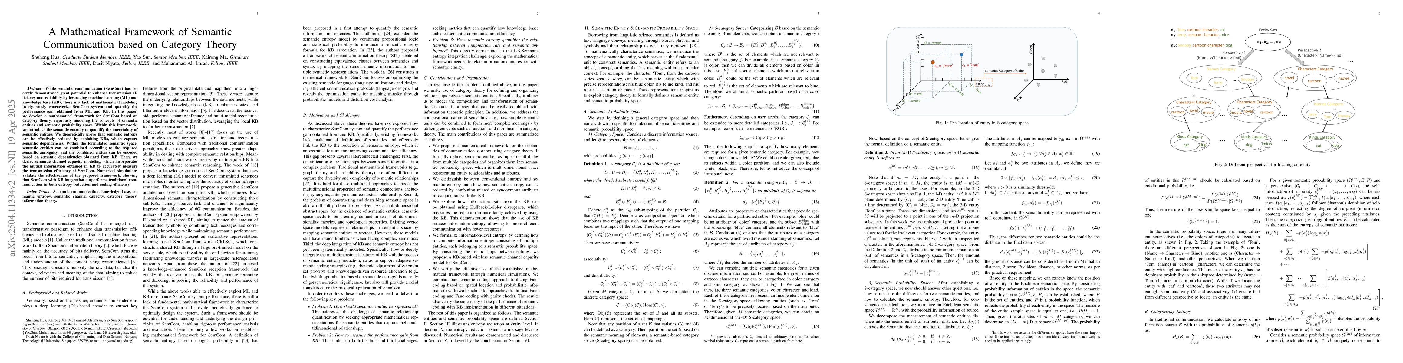 Thumbnail for A Mathematical Framework of Semantic Communication based on Category
  Theory