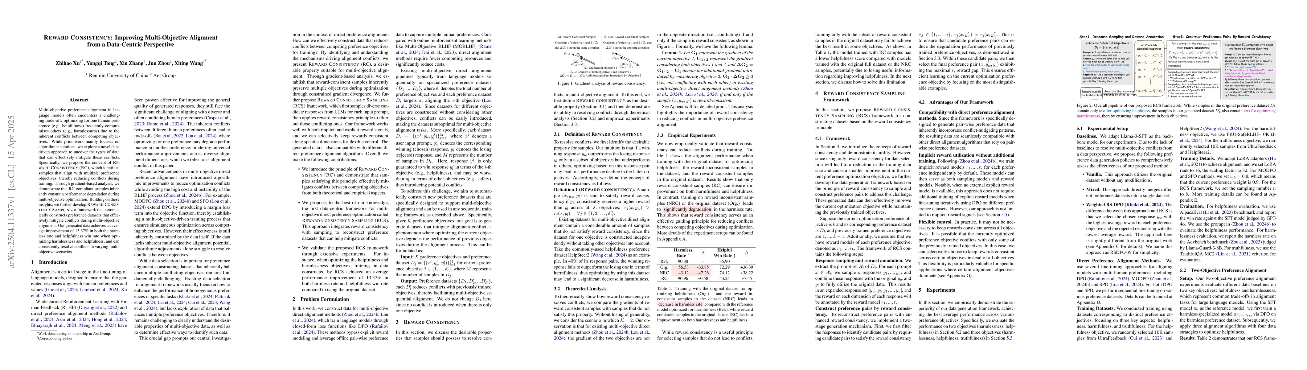 Thumbnail for REWARD CONSISTENCY: Improving Multi-Objective Alignment from a
  Data-Centric Perspective