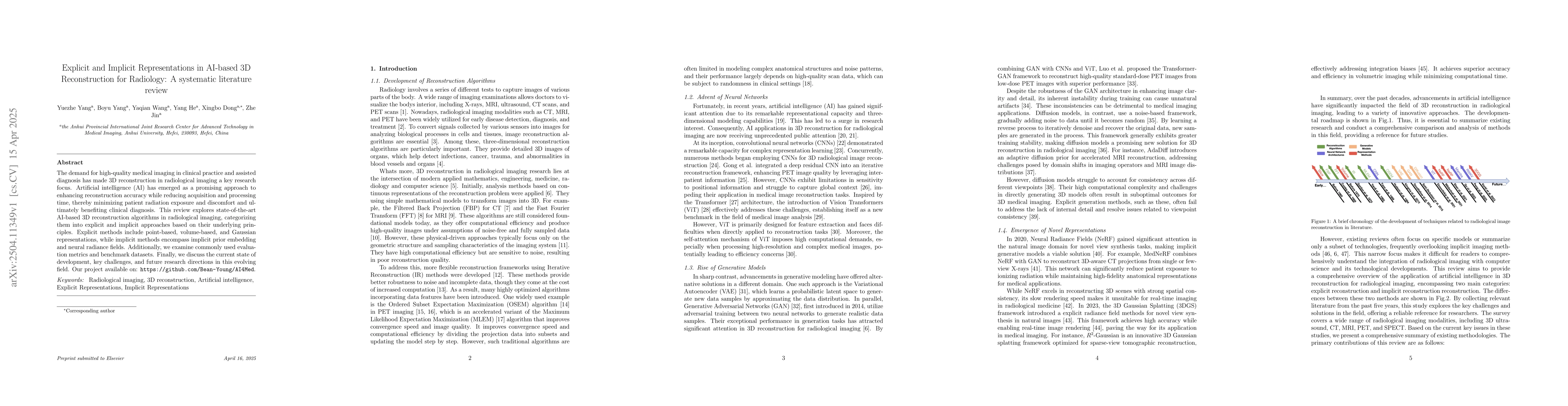 Thumbnail for Explicit and Implicit Representations in AI-based 3D Reconstruction for
  Radiology: A systematic literature review