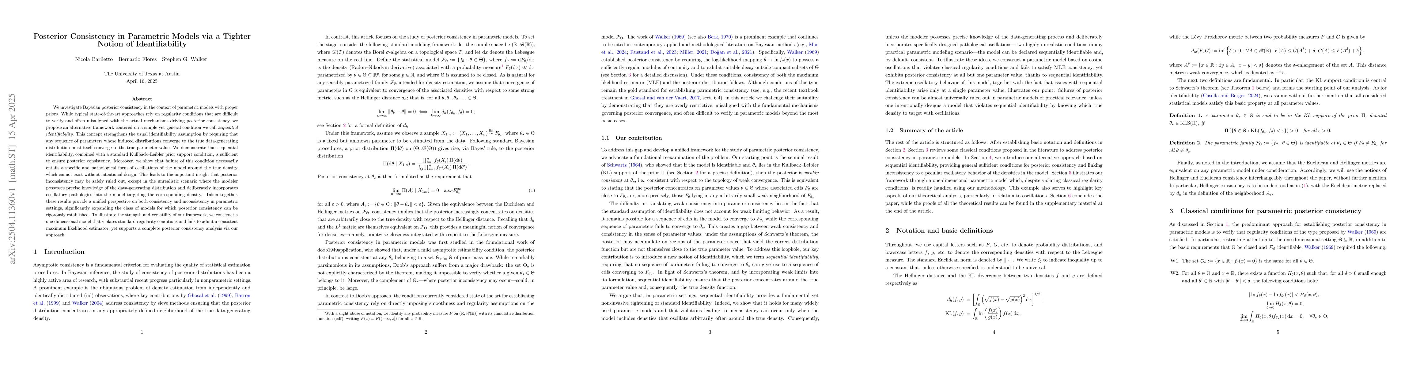 Thumbnail for Posterior Consistency in Parametric Models via a Tighter Notion of
  Identifiability
