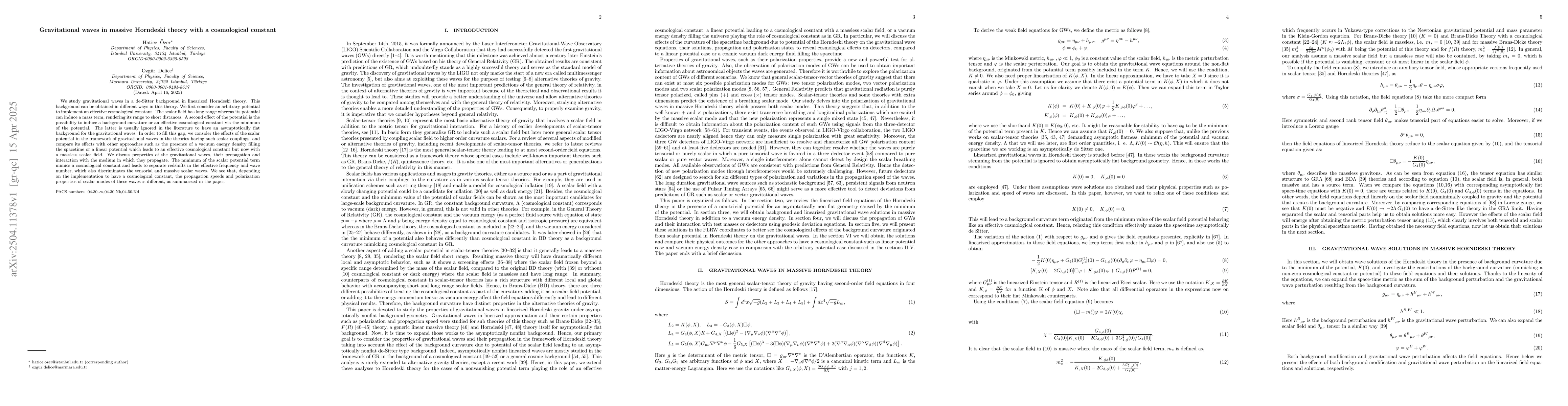 Thumbnail for Gravitational waves in massive Horndeski theory with a cosmological
  constant