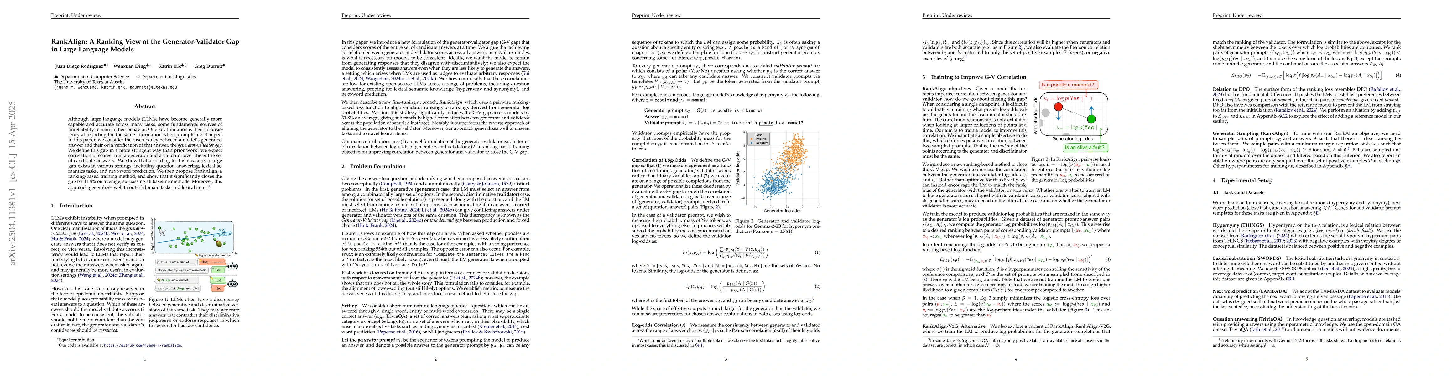 Thumbnail for RankAlign: A Ranking View of the Generator-Validator Gap in Large
  Language Models
