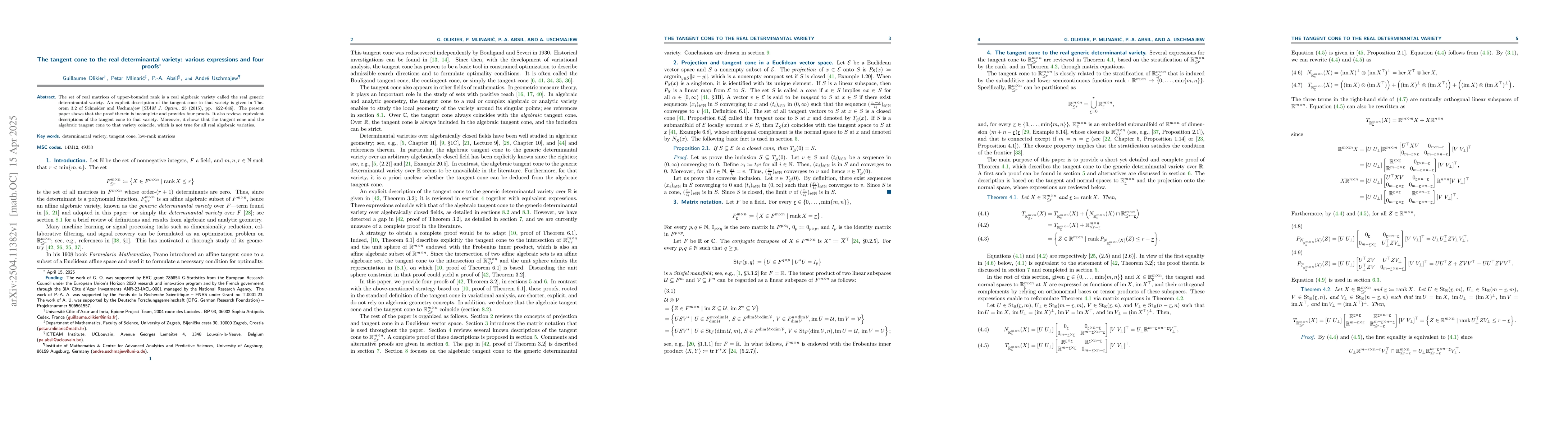 Thumbnail for The tangent cone to the real determinantal variety: various expressions
  and four proofs