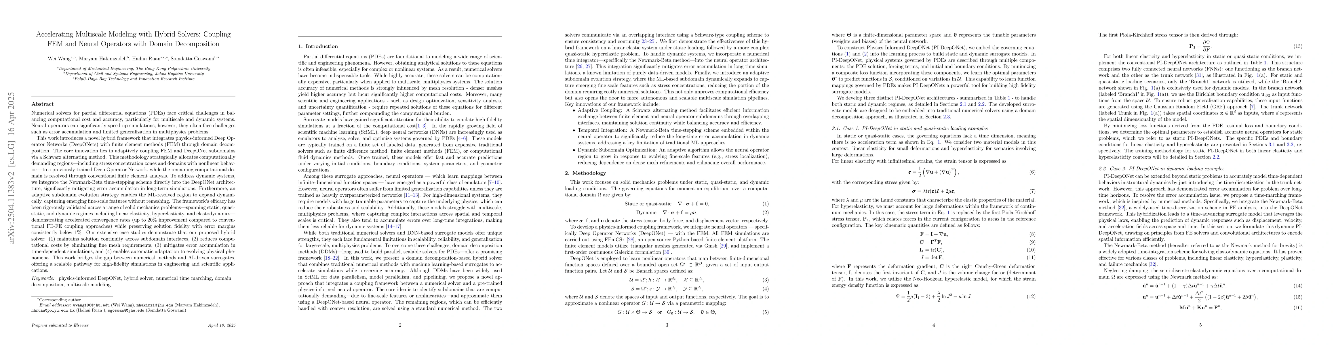 Thumbnail for Accelerating Multiscale Modeling with Hybrid Solvers: Coupling FEM and
  Neural Operators with Domain Decomposition