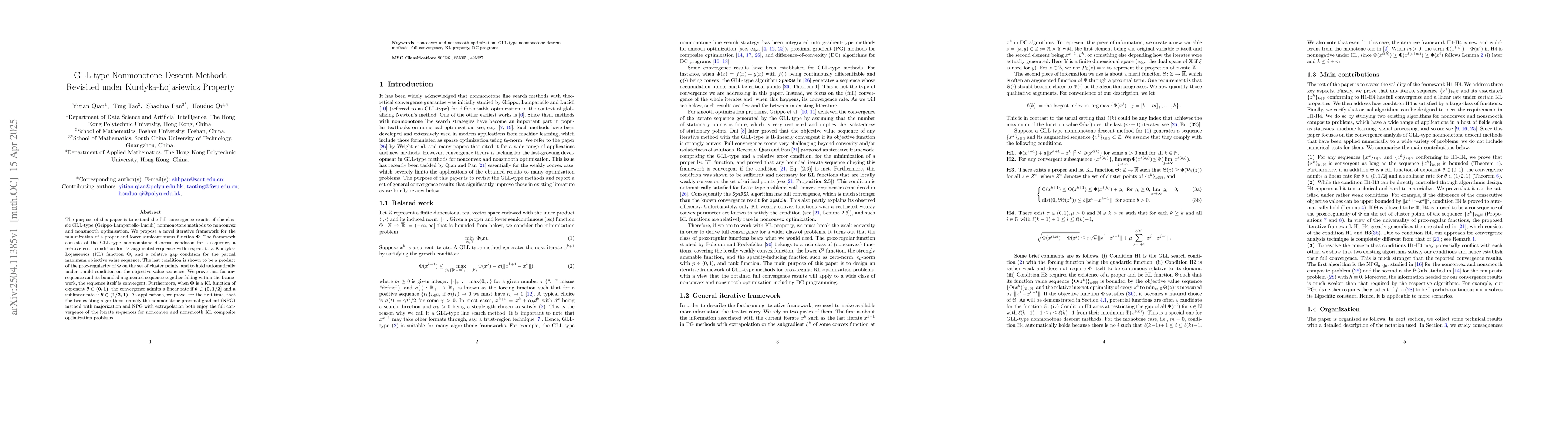 Thumbnail for GLL-type Nonmonotone Descent Methods Revisited under
  Kurdyka-Łojasiewicz Property