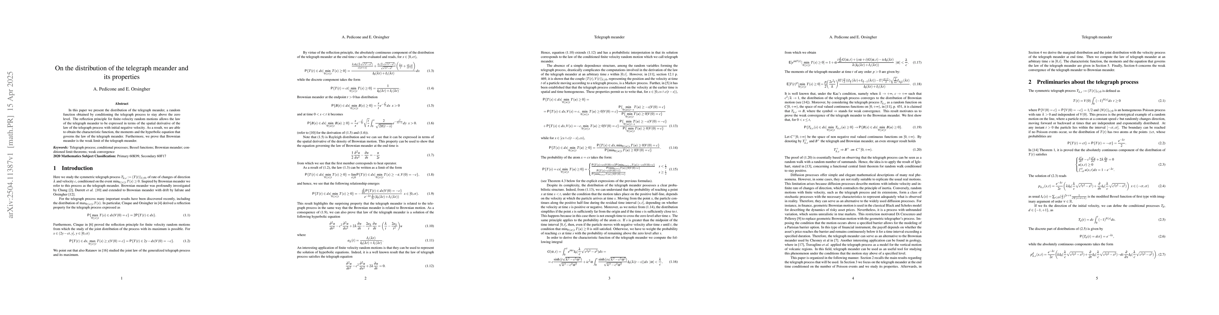 Thumbnail for On the distribution of the telegraph meander and its properties
