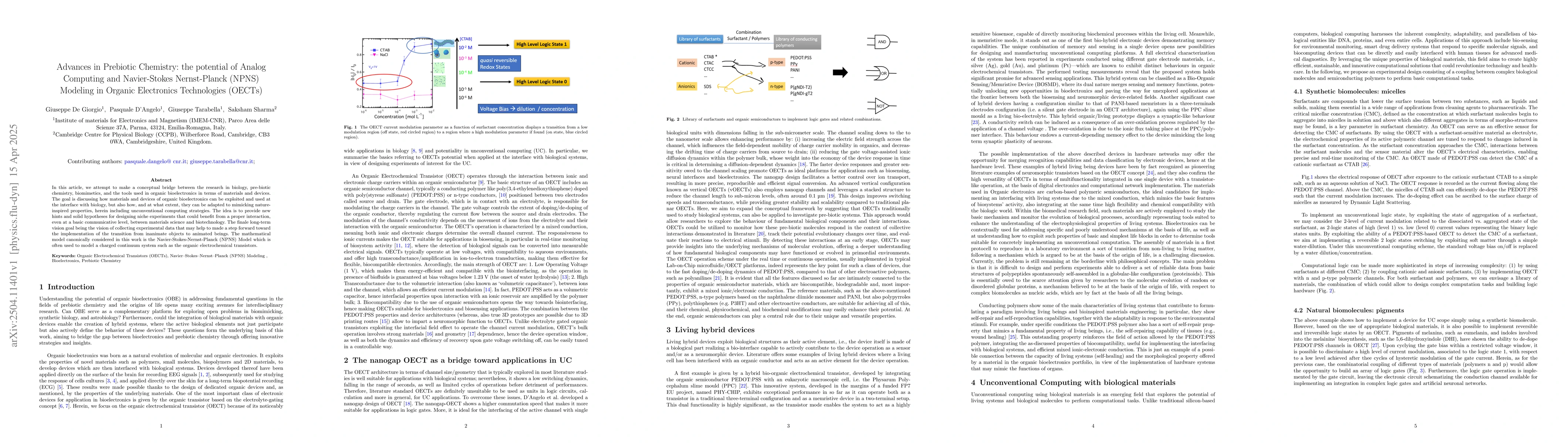 Thumbnail for Advances in Prebiotic Chemistry: the potential of Analog Computing and
  Navier-Stokes Nernst-Planck (NPNS) Modeling in Organic Electronics
  Technologies (OECTs)