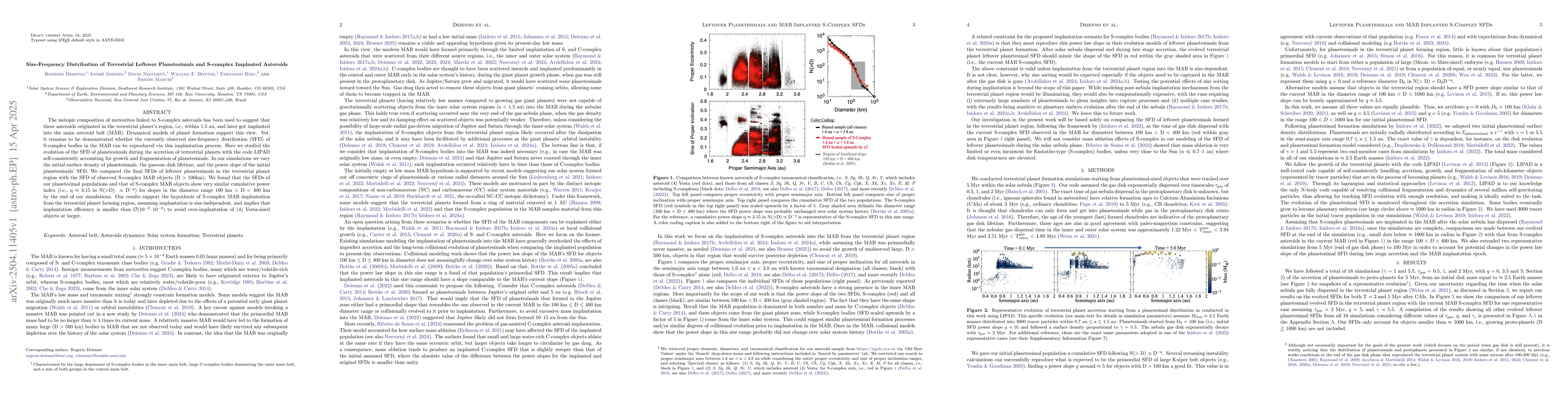 Thumbnail for Size-Frequency Distribution of Terrestrial Leftover Planetesimals and
  S-complex Implanted Asteroids