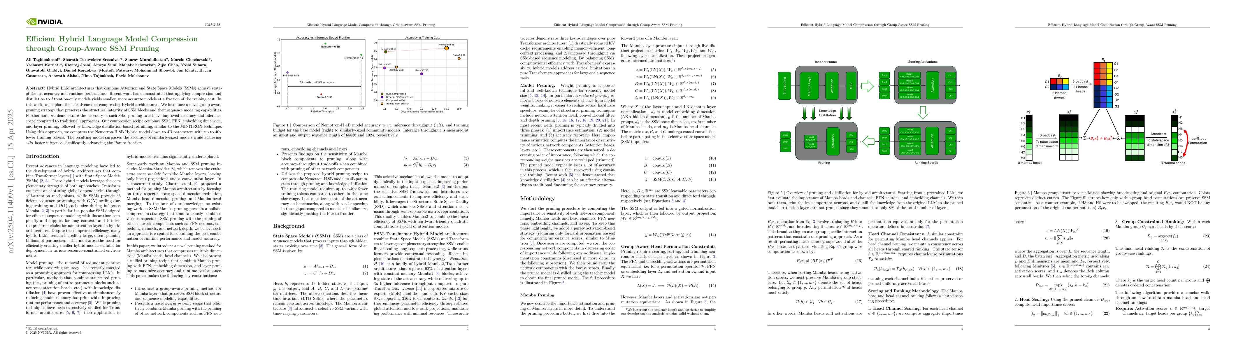 Thumbnail for Efficient Hybrid Language Model Compression through Group-Aware SSM
  Pruning