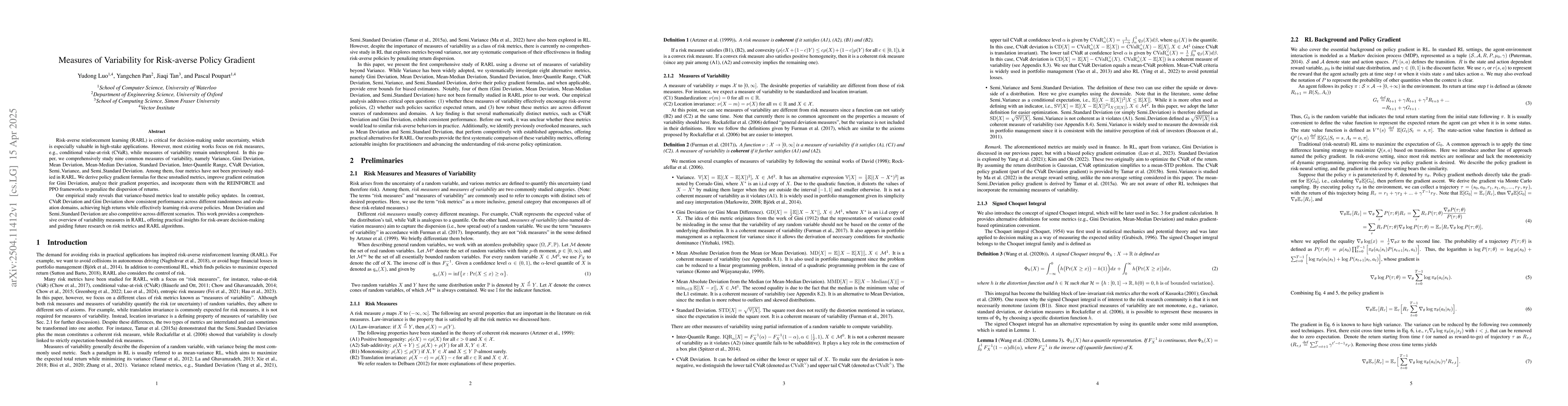 Thumbnail for Measures of Variability for Risk-averse Policy Gradient