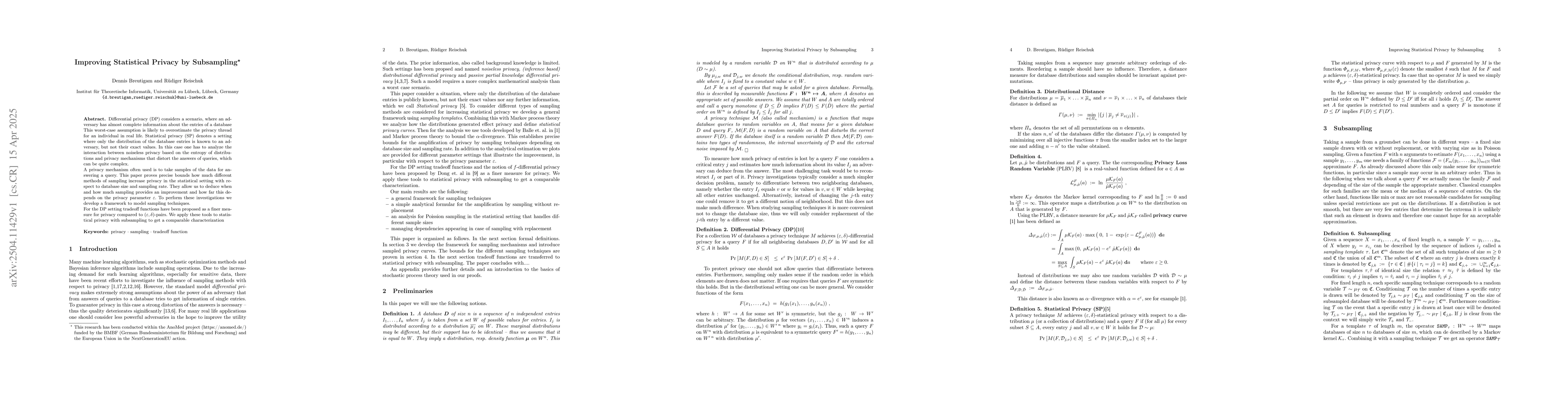 Thumbnail for Improving Statistical Privacy by Subsampling