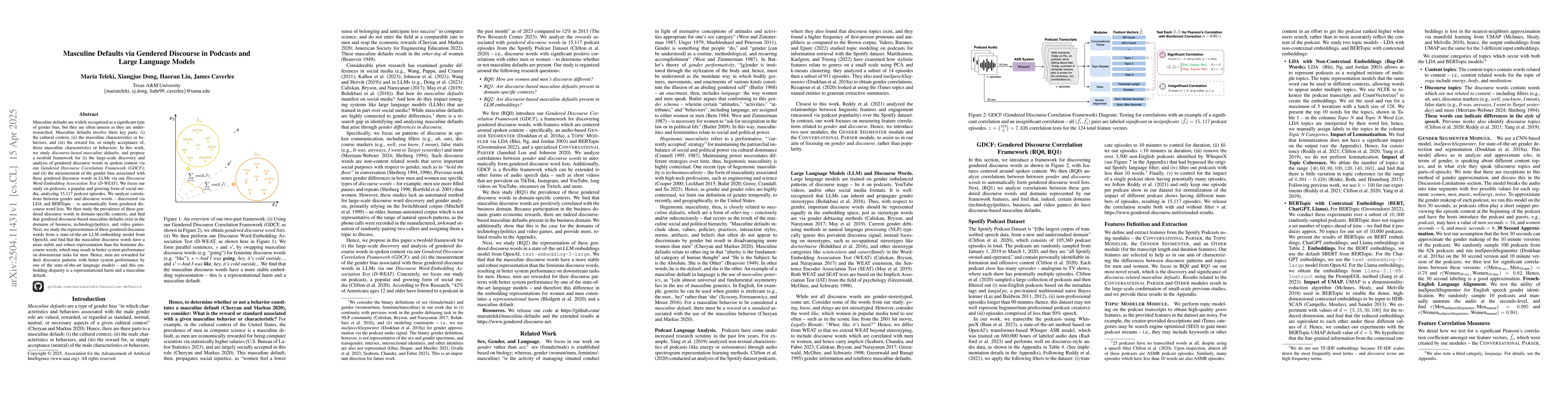 Thumbnail for Masculine Defaults via Gendered Discourse in Podcasts and Large Language
  Models