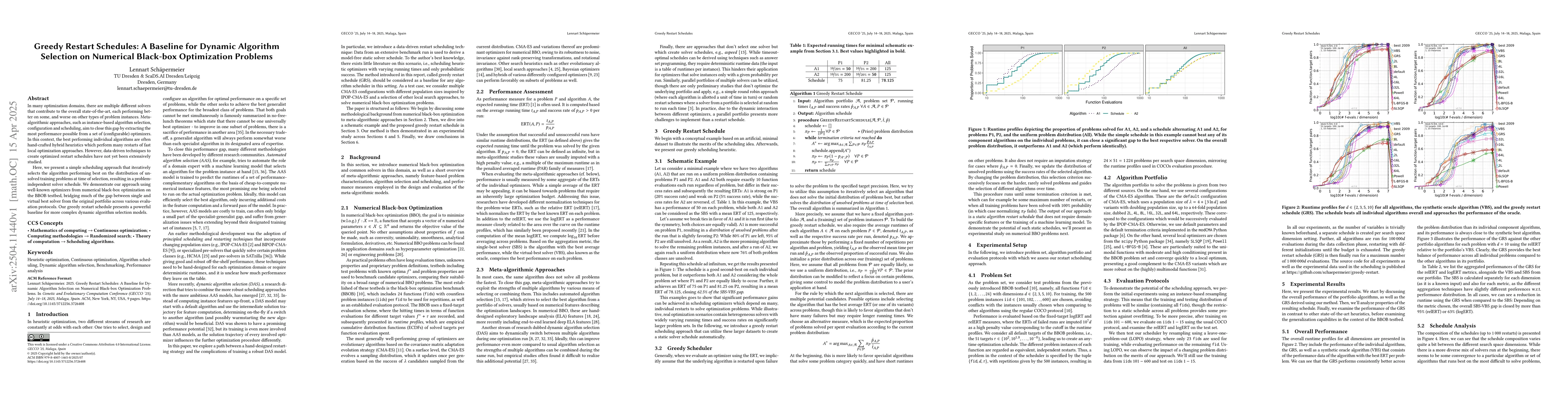 Thumbnail for Greedy Restart Schedules: A Baseline for Dynamic Algorithm Selection on
  Numerical Black-box Optimization Problems