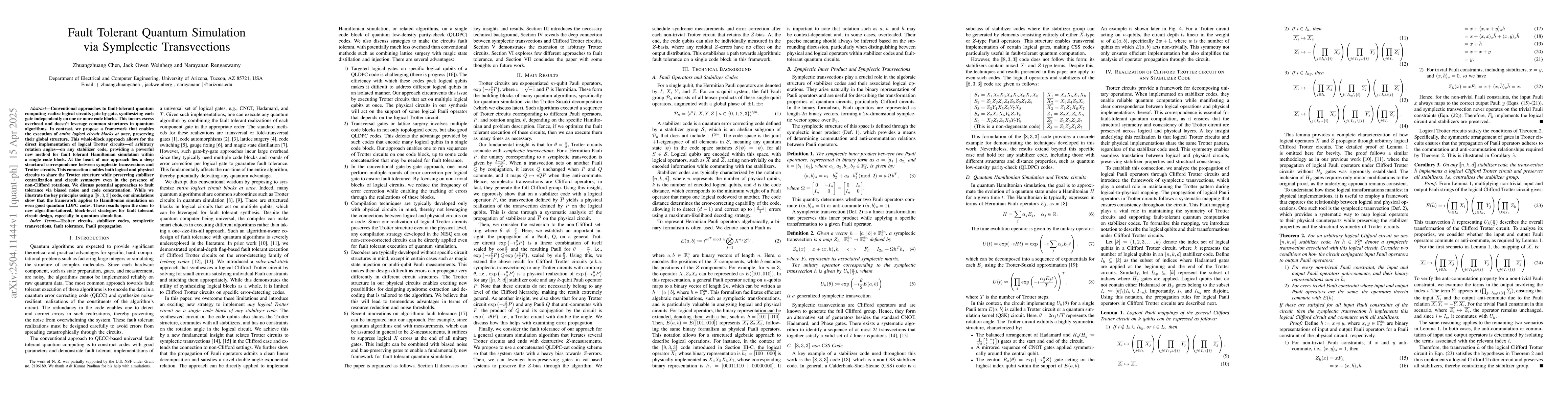 Thumbnail for Fault Tolerant Quantum Simulation via Symplectic Transvections