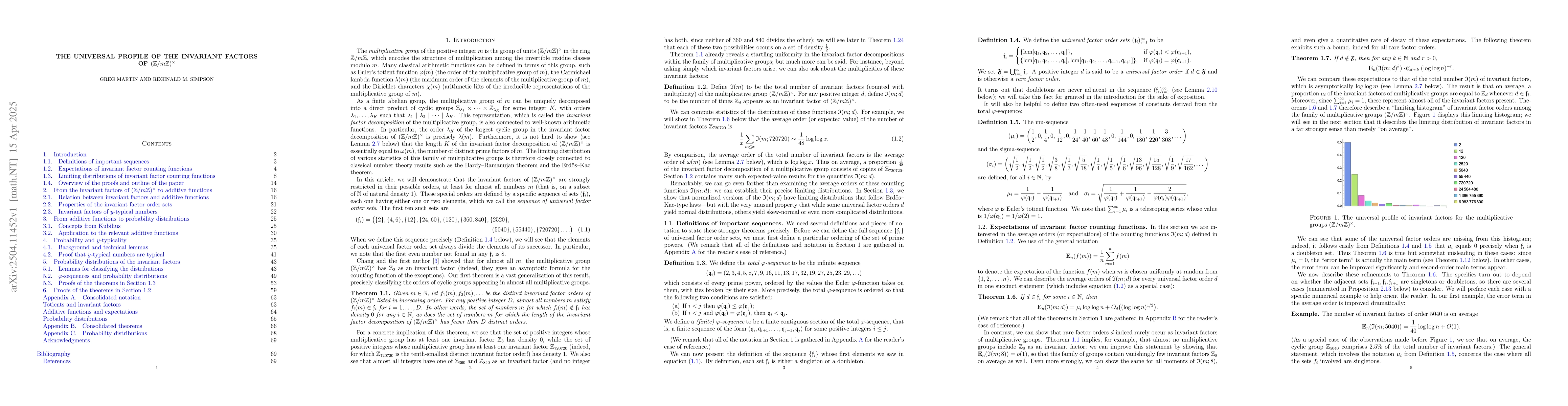 Thumbnail for The universal profile of the invariant factors of $({\mathbb
  Z}/n{\mathbb Z})^\times$
