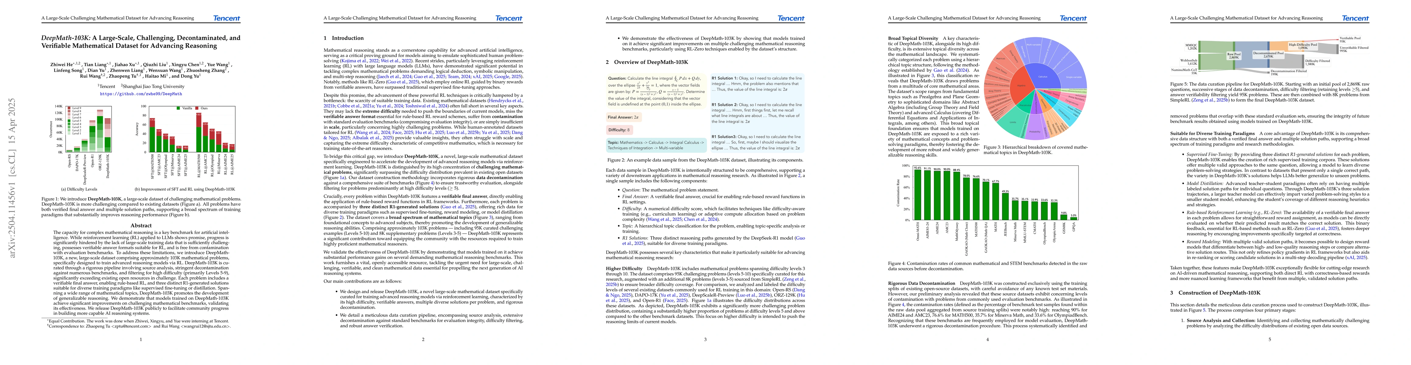 Thumbnail for DeepMath-103K: A Large-Scale, Challenging, Decontaminated, and
  Verifiable Mathematical Dataset for Advancing Reasoning