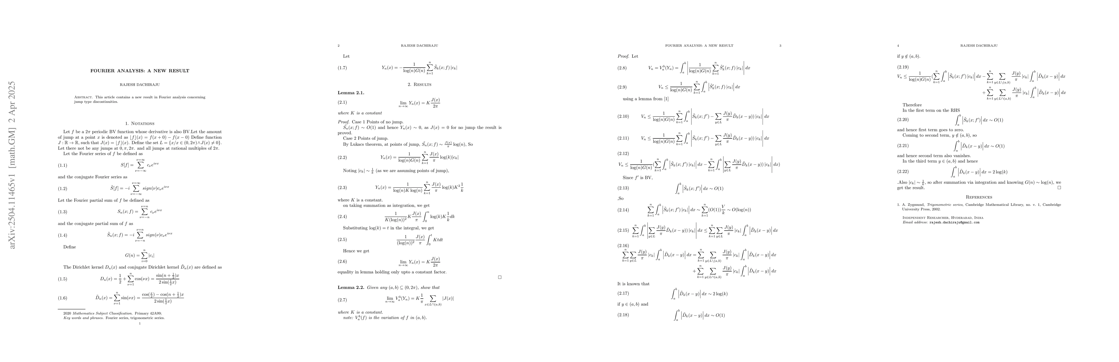 Thumbnail for Fourier Analysis: A New Result