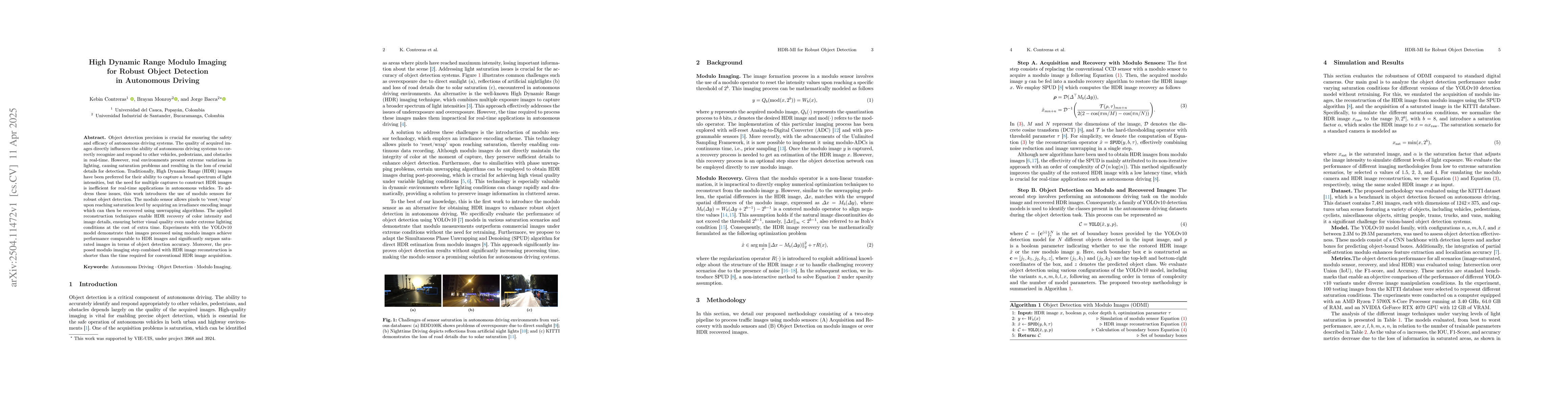 Thumbnail for High Dynamic Range Modulo Imaging for Robust Object Detection in
  Autonomous Driving