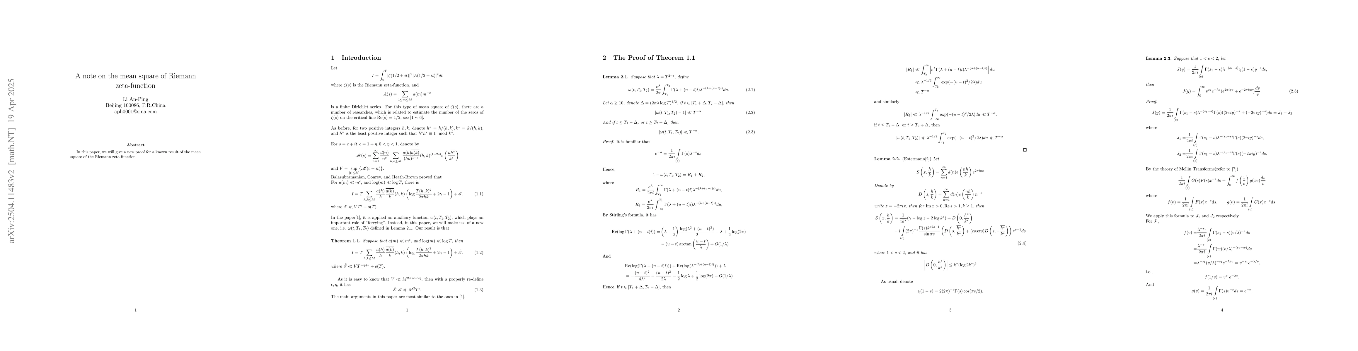 Thumbnail for A note on the mean square of the Riemann zeta-function