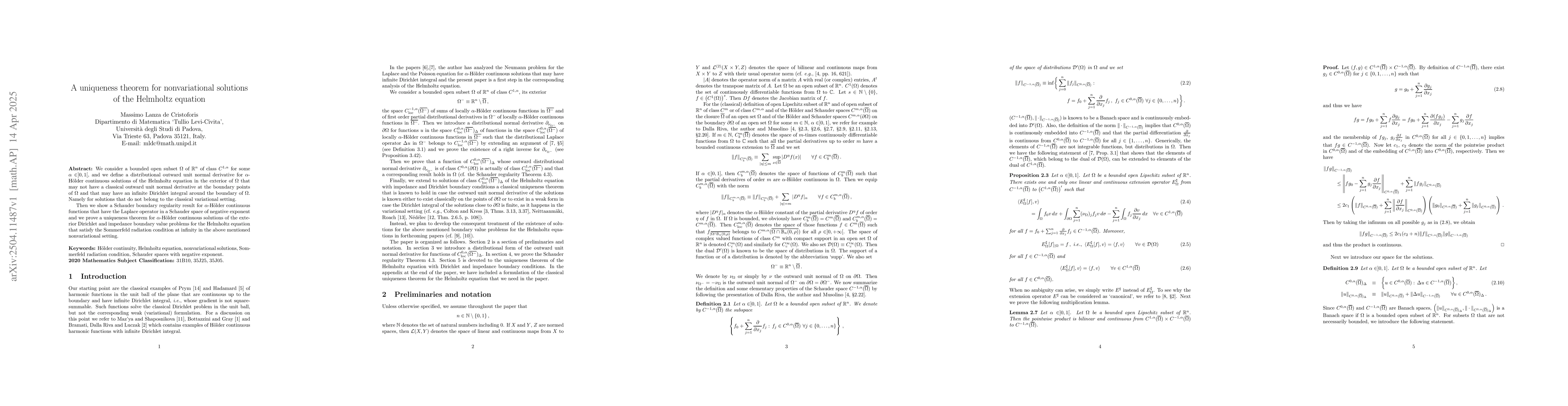 Thumbnail for A uniqueness theorem for nonvariational solutions of the Helmholtz
  equation