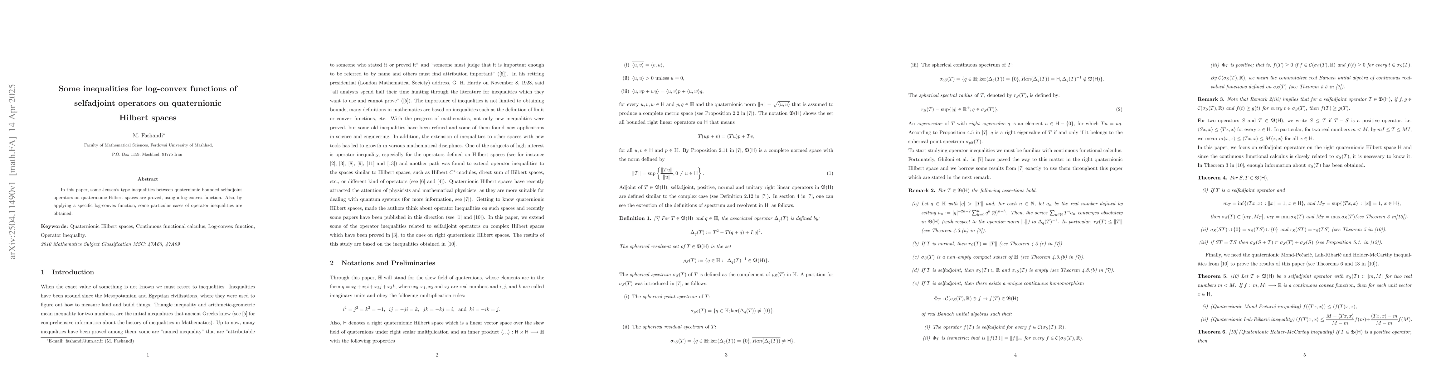 Thumbnail for Some inequalities for log-convex functions of selfadjoint operators on
  quaternionic Hilbert spaces