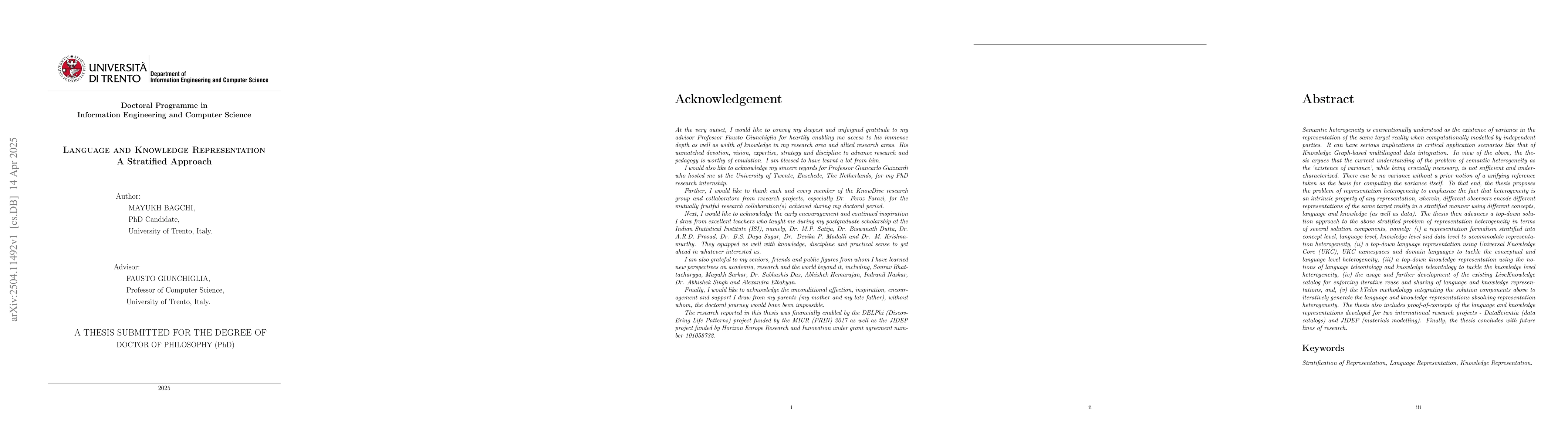 Thumbnail for Language and Knowledge Representation: A Stratified Approach