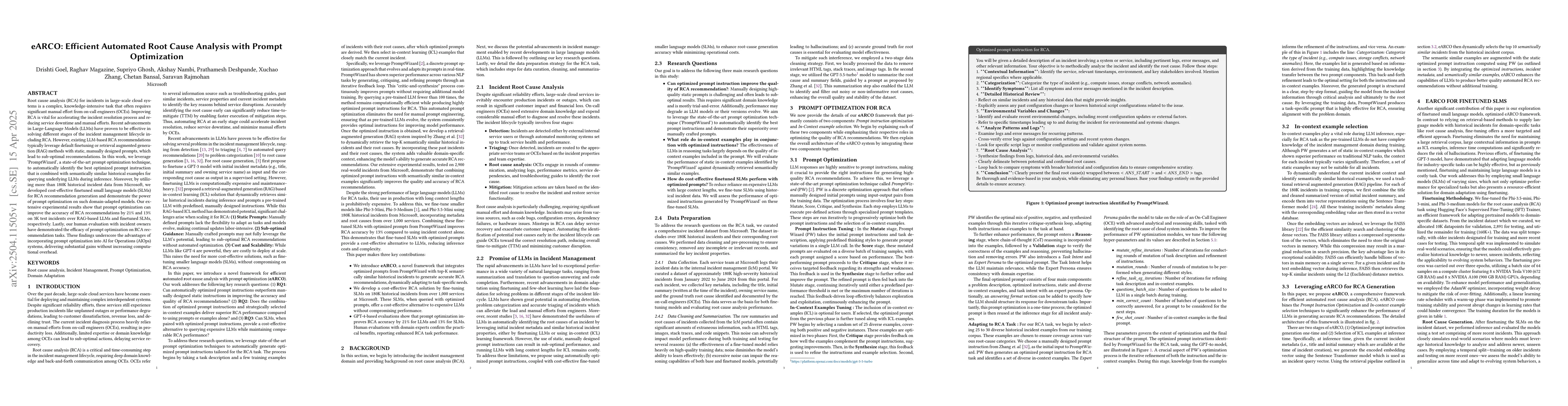 Thumbnail for eARCO: Efficient Automated Root Cause Analysis with Prompt Optimization