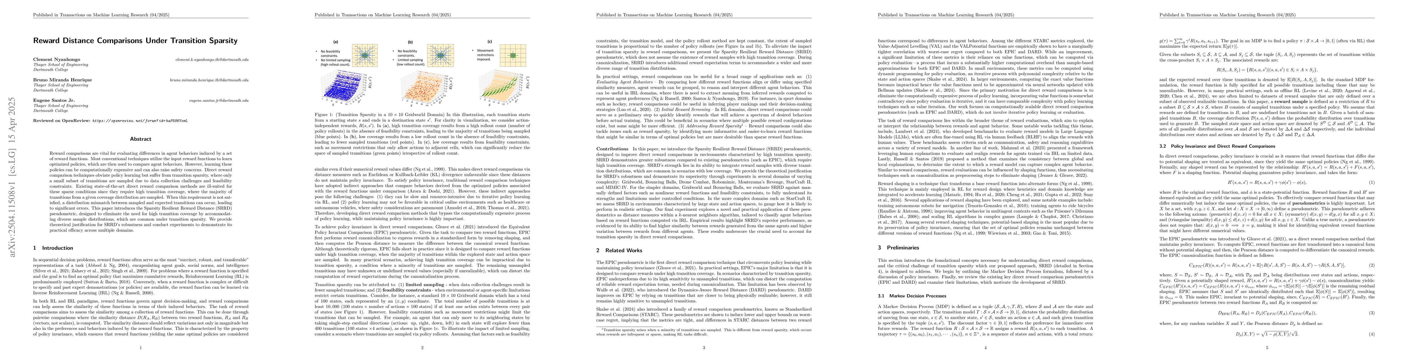 Thumbnail for Reward Distance Comparisons Under Transition Sparsity