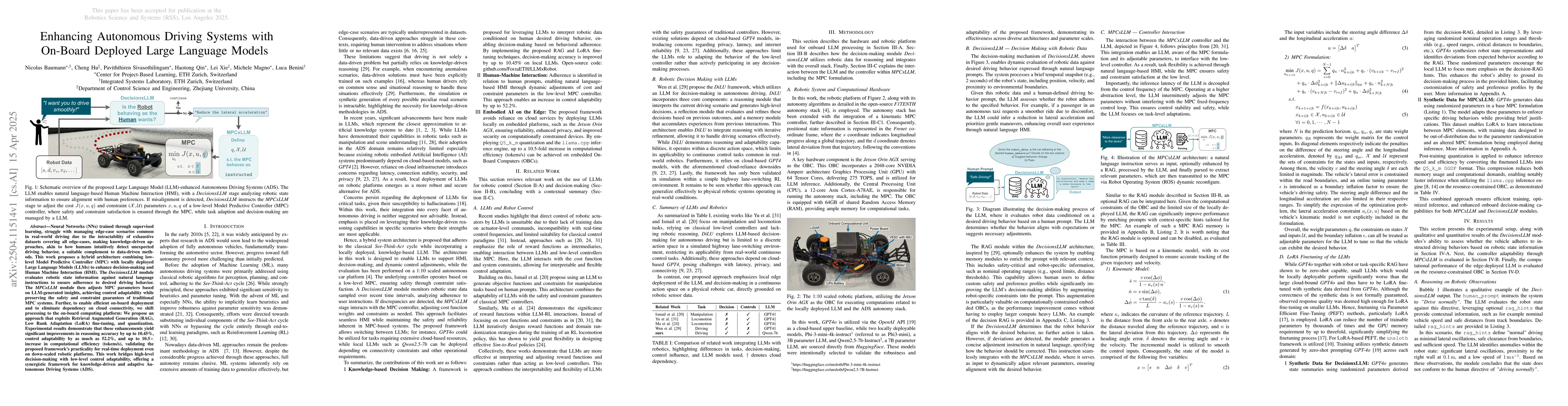 Thumbnail for Enhancing Autonomous Driving Systems with On-Board Deployed Large
  Language Models