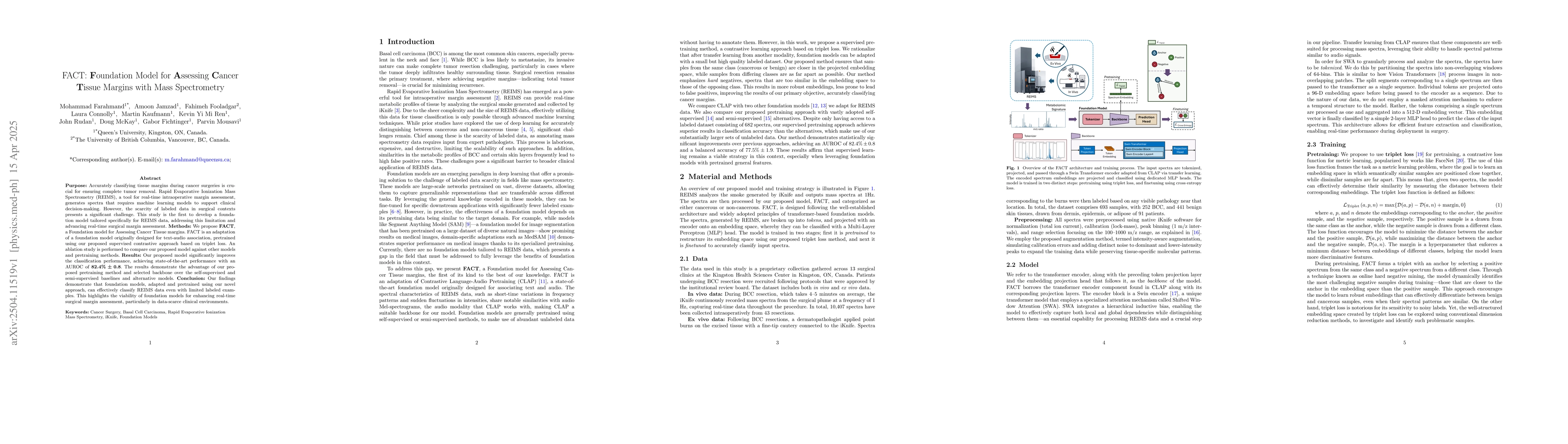 Thumbnail for FACT: Foundation Model for Assessing Cancer Tissue Margins with Mass
  Spectrometry
