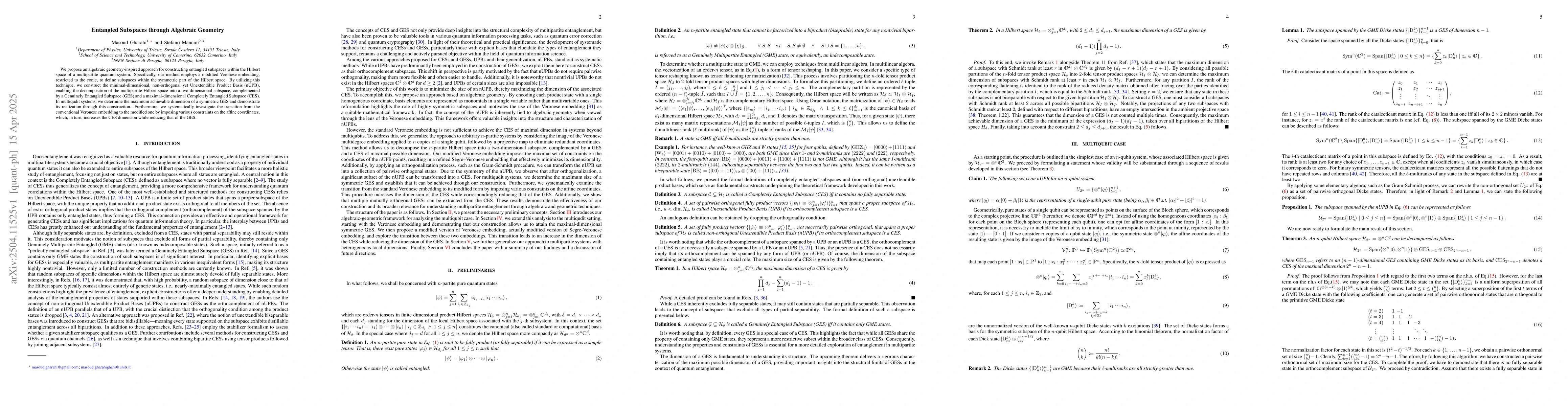 Thumbnail for Entangled Subspaces through Algebraic Geometry